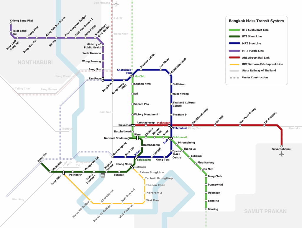 Metro & Skytrain Plan von Bangkok
